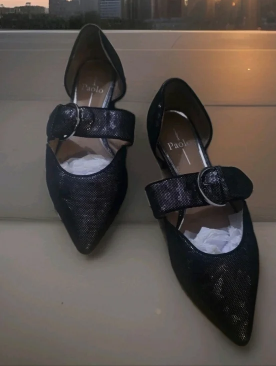 Pre-loved Paolo Dean Womens Black Metallic Leather Pointy Toe Flat Sz 8 - Picture 5 of 8